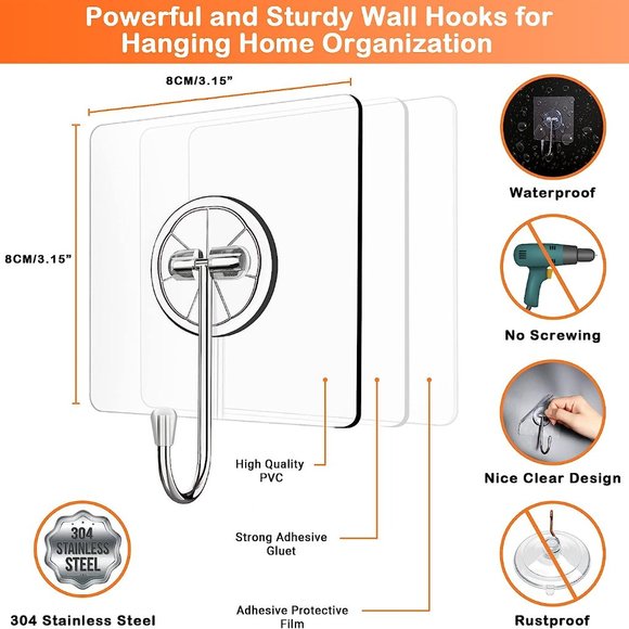 New 10 pack Wall Hooks for Kitchen Organization and Storage - Picture 2 of 8